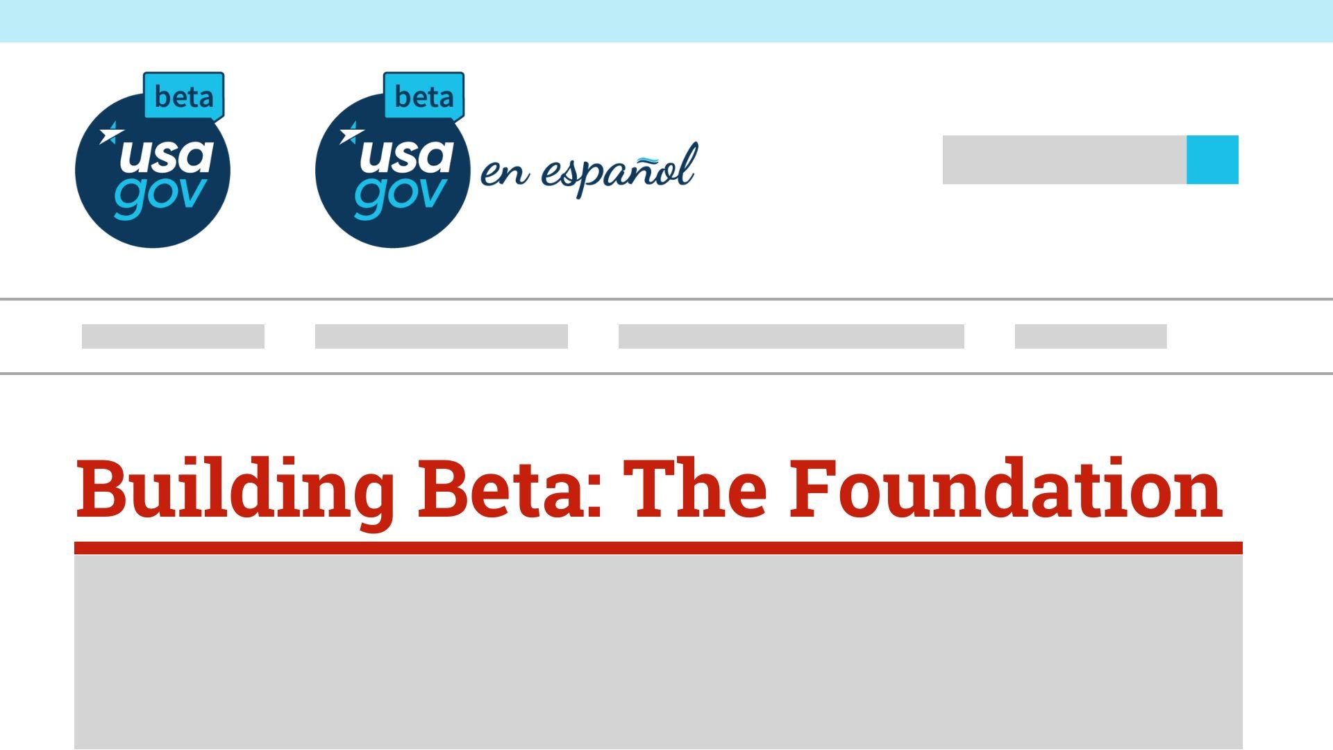 Mockup illustration of beta.usa.gov with headline of blog title: Building Beta: The Foundation